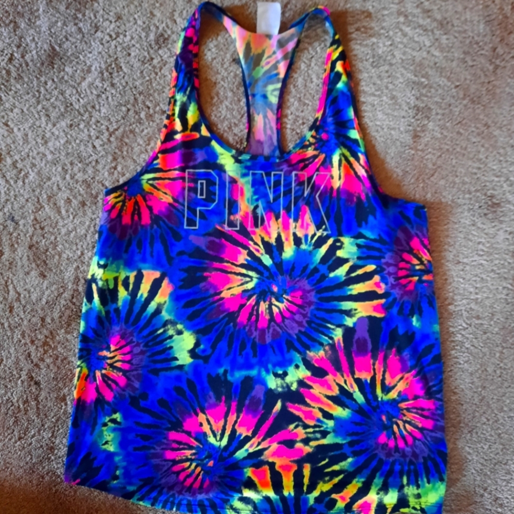 VS Pink Racer Back Tie Dye Tank Top